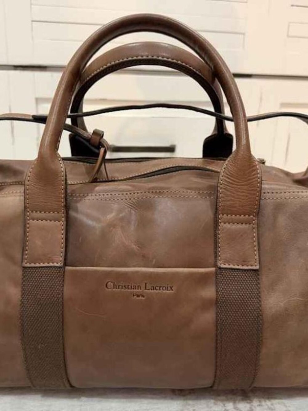 Christian Lacroix Paris Brown Oiled Leather Weekender Travel Duffle Bag Leather